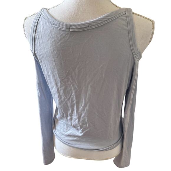 Red Haute Cold Shoulder Tie Front Long Sleeve Casual Top Sky Blue M - Picture 3 of 4